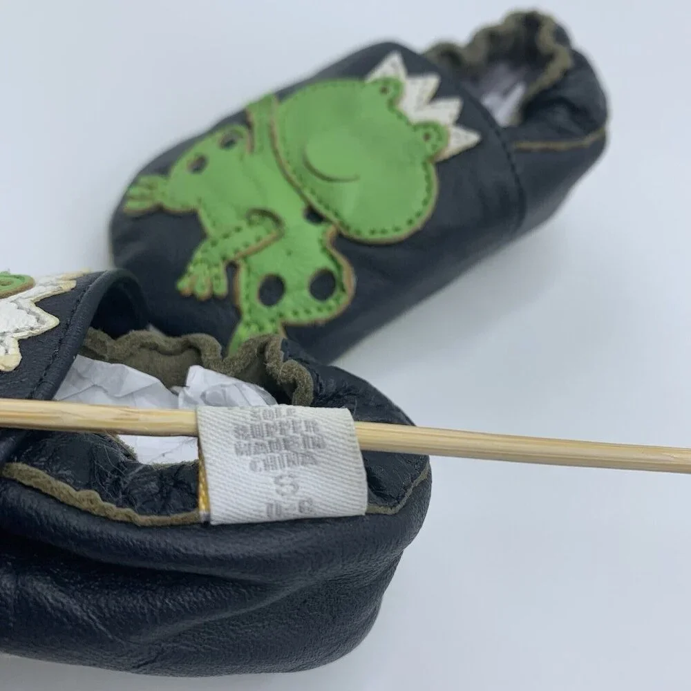 Mini Star Baby Shoes Slippers Boy Girl Size 0-6 Months Soft Sole Green Frog